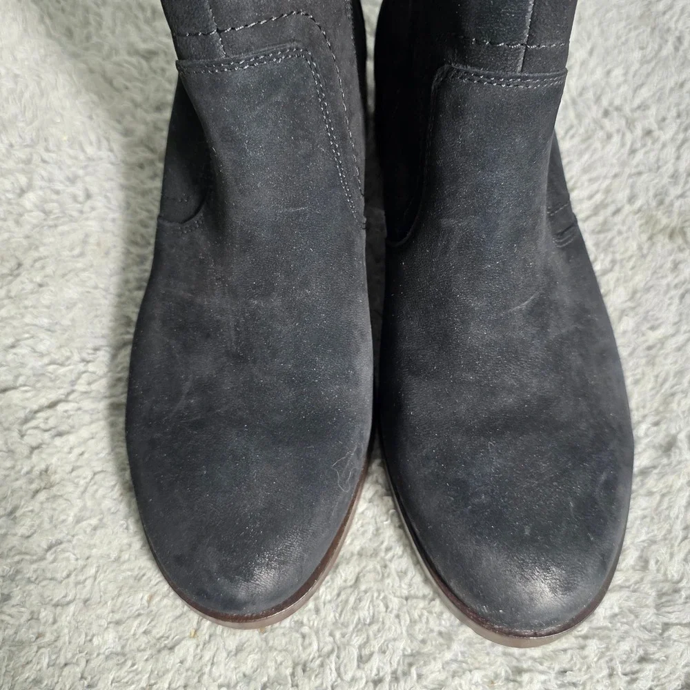 Lucky‎ Brand Black Suede Ankle Boots Distressed Side Zip Block Heel 6.5 M NEW